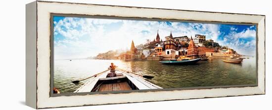 Boats in the Ganges River, Varanasi, Uttar Pradesh, India-null-Framed Stretched Canvas