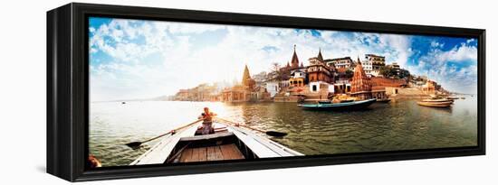 Boats in the Ganges River, Varanasi, Uttar Pradesh, India-null-Framed Stretched Canvas