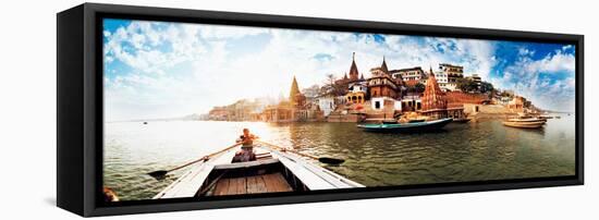 Boats in the Ganges River, Varanasi, Uttar Pradesh, India-null-Framed Stretched Canvas