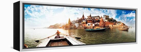 Boats in the Ganges River, Varanasi, Uttar Pradesh, India-null-Framed Stretched Canvas