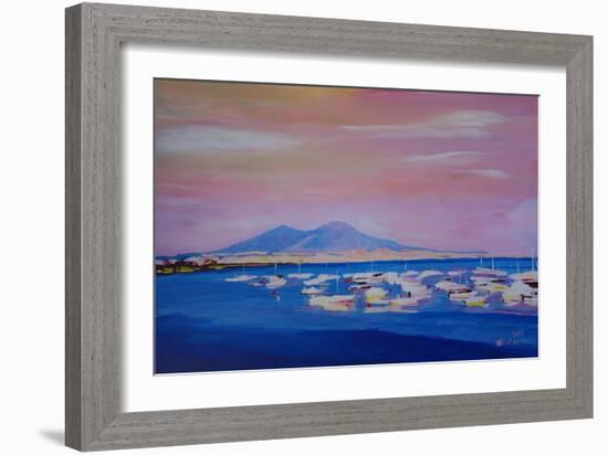 Boats in the Gulf of Naples Italy with Mount Vesuvio-Markus Bleichner-Framed Art Print