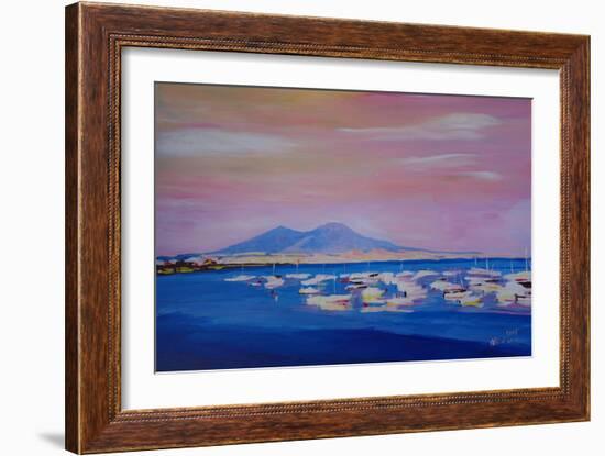 Boats in the Gulf of Naples Italy with Mount Vesuvio-Markus Bleichner-Framed Art Print