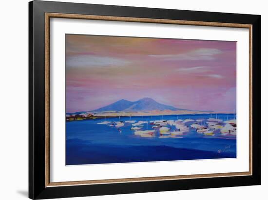 Boats in the Gulf of Naples Italy with Mount Vesuvio-Markus Bleichner-Framed Art Print