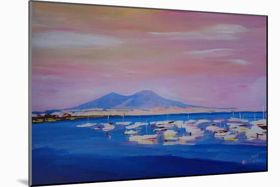 Boats in the Gulf of Naples Italy with Mount Vesuvio-Markus Bleichner-Mounted Art Print