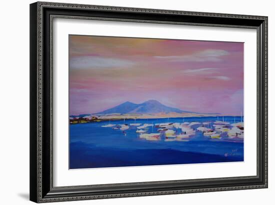 Boats in the Gulf of Naples Italy with Mount Vesuvio-Markus Bleichner-Framed Art Print