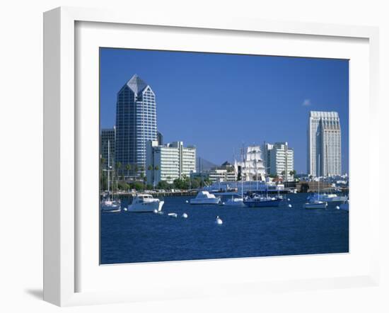 Boats in the Harbour and City Skyline of San Diego, California, USA-Richardson Rolf-Framed Photographic Print