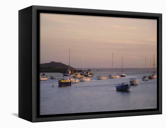 Boats in the Harbour at Sunset, Ile Grande, Cote De Granit Rose, Cotes d'Armor, Brittany, France-David Hughes-Framed Premier Image Canvas