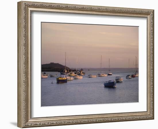 Boats in the Harbour at Sunset, Ile Grande, Cote De Granit Rose, Cotes d'Armor, Brittany, France-David Hughes-Framed Photographic Print