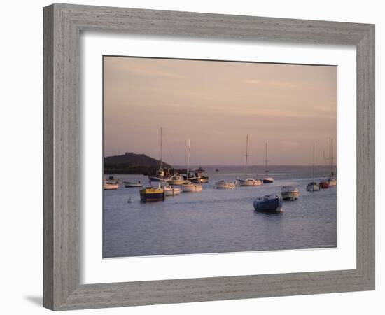 Boats in the Harbour at Sunset, Ile Grande, Cote De Granit Rose, Cotes d'Armor, Brittany, France-David Hughes-Framed Photographic Print