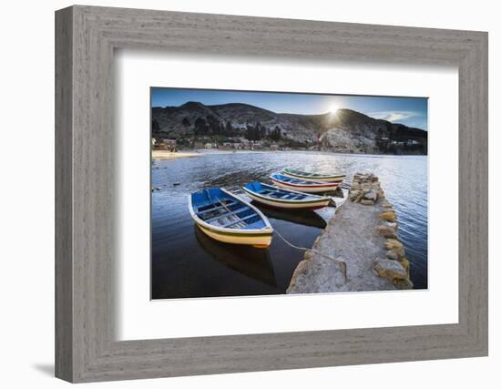 Boats in the Harbour on Lake Titicaca at Challapampa Village, Bolivia-Matthew Williams-Ellis-Framed Photographic Print