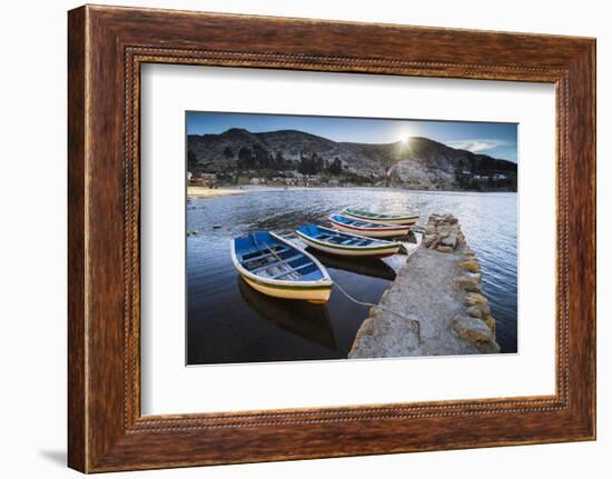 Boats in the Harbour on Lake Titicaca at Challapampa Village, Bolivia-Matthew Williams-Ellis-Framed Photographic Print