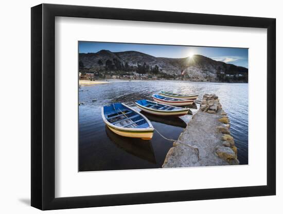 Boats in the Harbour on Lake Titicaca at Challapampa Village, Bolivia-Matthew Williams-Ellis-Framed Photographic Print