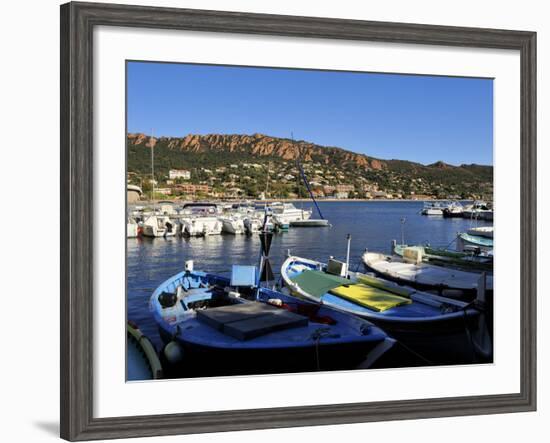 Boats in the Harbour with the Esterel Corniche Mountains in the Background, Agay, Var, Provence, Fr-Peter Richardson-Framed Photographic Print