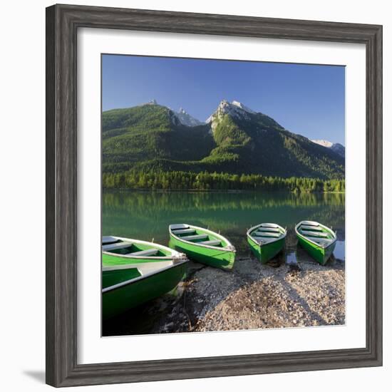 Boats in the Hintersee, Berchtesgadener Land District, Bavaria, Germany-Rainer Mirau-Framed Photographic Print