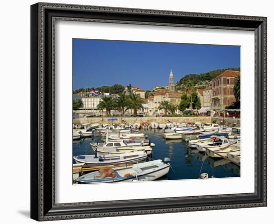 Boats in the Marina and the Town of Hvar on Hvar Island, Dalmatian Coast, Croatia, Europe-Ken Gillham-Framed Photographic Print