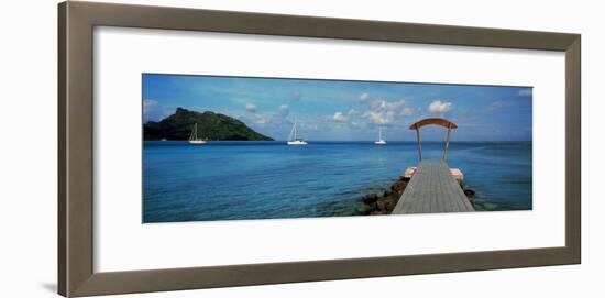 Boats in the Pacific Ocean, Tahiti, French Polynesia-null-Framed Photographic Print