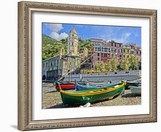 Boats in Vernazza Cinque Terre Harbour-Markus Bleichner-Framed Art Print