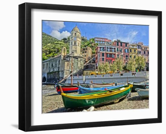 Boats in Vernazza Cinque Terre Harbour-Markus Bleichner-Framed Art Print