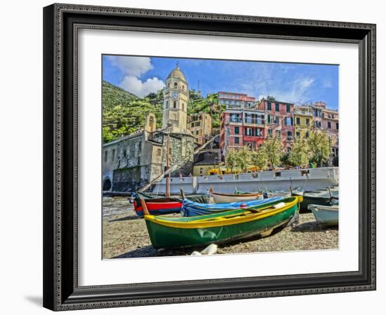 Boats in Vernazza Cinque Terre Harbour-Markus Bleichner-Framed Art Print