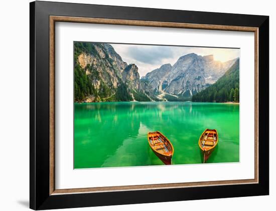 Boats Lake Dolomite Alps Italy-null-Framed Art Print