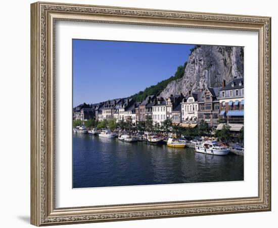 Boats Line the Waterfront on the River Meuse in the Old Town of Dinant in the Ardennes, Belgium-Hans Peter Merten-Framed Photographic Print