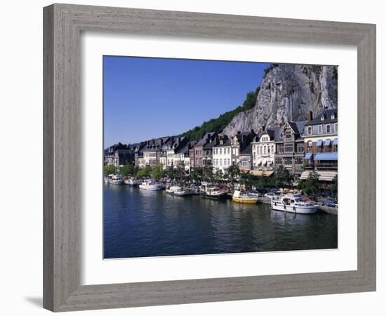 Boats Line the Waterfront on the River Meuse in the Old Town of Dinant in the Ardennes, Belgium-Hans Peter Merten-Framed Photographic Print