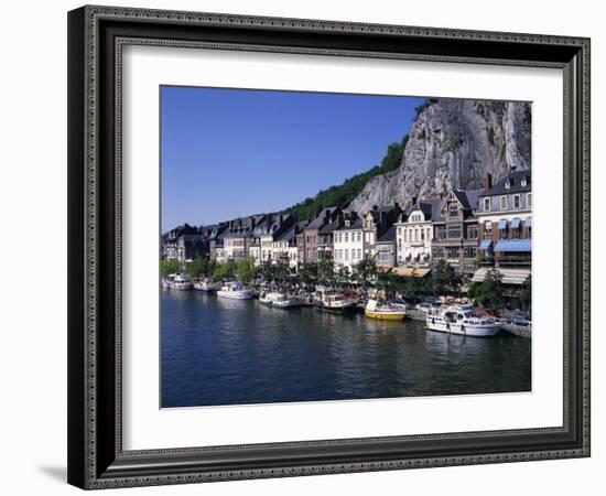 Boats Line the Waterfront on the River Meuse in the Old Town of Dinant in the Ardennes, Belgium-Hans Peter Merten-Framed Photographic Print