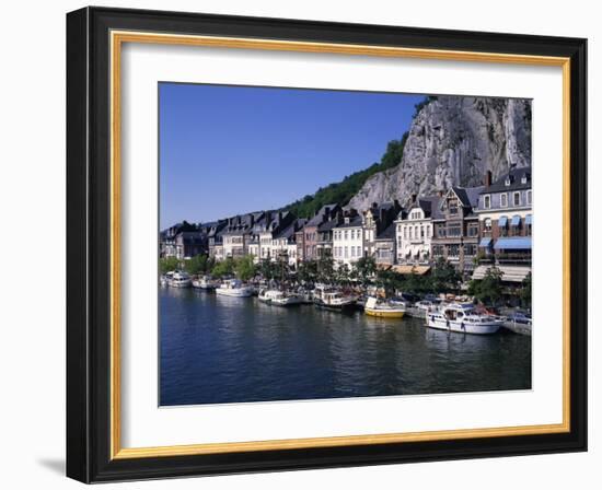 Boats Line the Waterfront on the River Meuse in the Old Town of Dinant in the Ardennes, Belgium-Hans Peter Merten-Framed Photographic Print