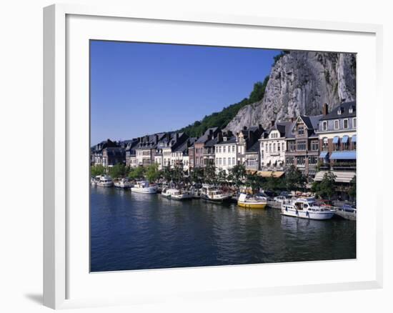 Boats Line the Waterfront on the River Meuse in the Old Town of Dinant in the Ardennes, Belgium-Hans Peter Merten-Framed Photographic Print