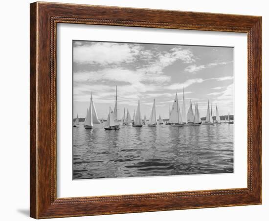 Boats Lined up for a Race on Lake Washington-Ray Krantz-Framed Photographic Print