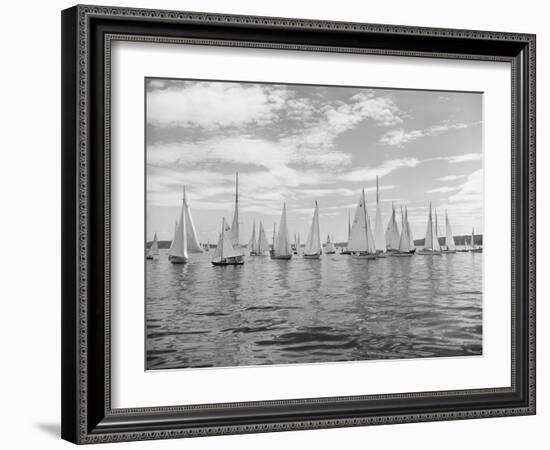 Boats Lined up for a Race on Lake Washington-Ray Krantz-Framed Photographic Print