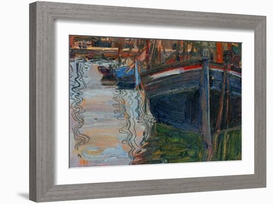Boats Mirrored in the Water, 1908-Egon Schiele-Framed Giclee Print