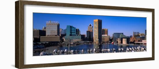 Boats moored at Inner Harbor viewed from Federal Hill with city in the background, Baltimore, Ma...-null-Framed Photographic Print