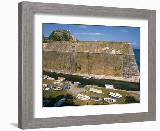 Boats Moored Below the Old Fort, Corfu, Ionian Islands, Greek Islands, Greece, Europe-Ken Gillham-Framed Photographic Print