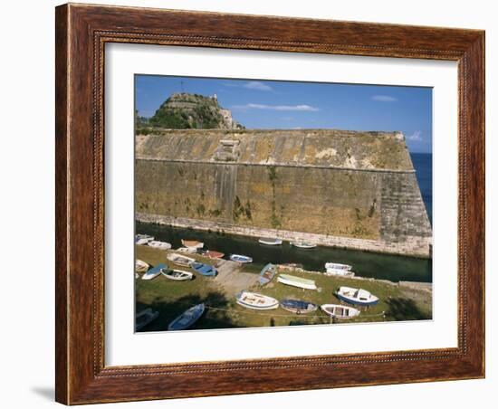 Boats Moored Below the Old Fort, Corfu, Ionian Islands, Greek Islands, Greece, Europe-Ken Gillham-Framed Photographic Print