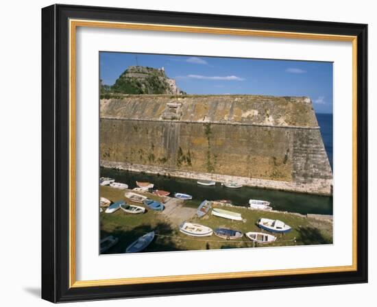 Boats Moored Below the Old Fort, Corfu, Ionian Islands, Greek Islands, Greece, Europe-Ken Gillham-Framed Photographic Print