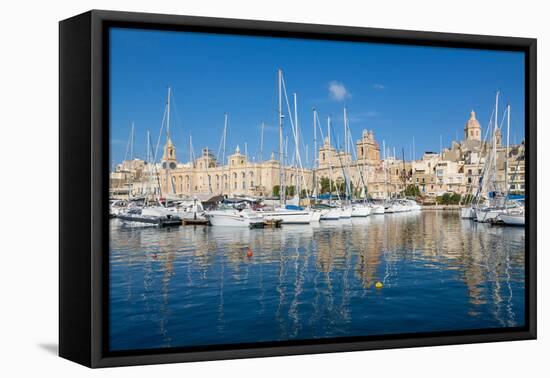 Boats moored in Grand Harbour marina at Birgu, Valletta, Malta, Mediterranean, Europe-Martin Child-Framed Premier Image Canvas