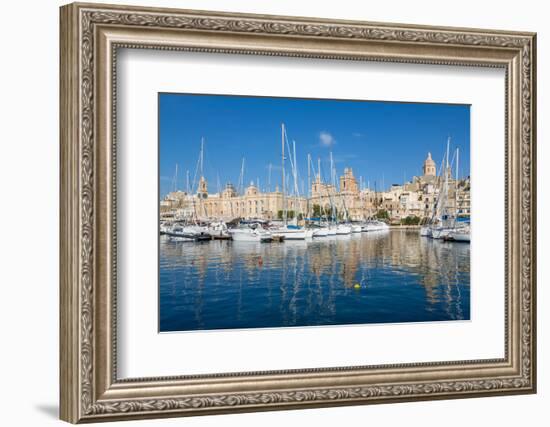 Boats moored in Grand Harbour marina at Birgu, Valletta, Malta, Mediterranean, Europe-Martin Child-Framed Photographic Print