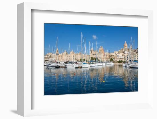 Boats moored in Grand Harbour marina at Birgu, Valletta, Malta, Mediterranean, Europe-Martin Child-Framed Photographic Print