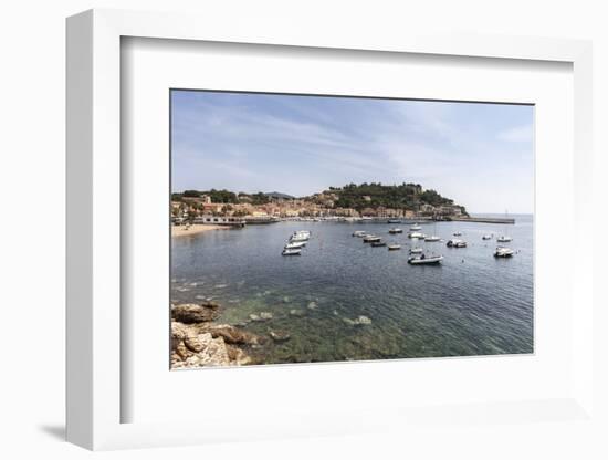 Boats moored in the harbor, Porto Azzurro, Elba Island, Livorno Province, Tuscany, Italy, Europe-Roberto Moiola-Framed Photographic Print