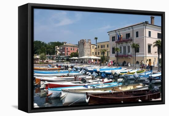 Boats Moored in the Harbour at Bardolino, Lake Garda, Italian Lakes, Lombardy, Italy, Europe-James Emmerson-Framed Premier Image Canvas