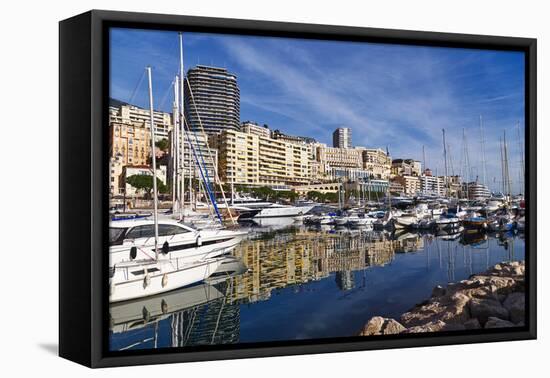 Boats moored in the harbour of Monte Carlo, Monaco, Cote d'Azur, Mediterranean, Europe-Marco Brivio-Framed Premier Image Canvas