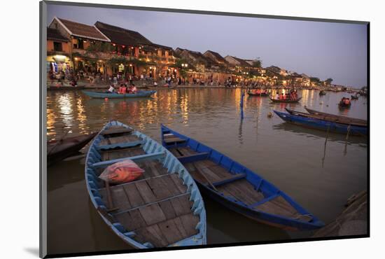 Boats moored on the Thu Bon River opposite Bach Dang Street in the old town of Hoi An, Vietnam-Paul Dymond-Mounted Photographic Print