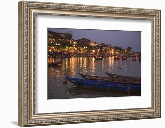 Boats moored on the Thu Bon River opposite Bach Dang Street in the old town of Hoi An, Vietnam-Paul Dymond-Framed Photographic Print