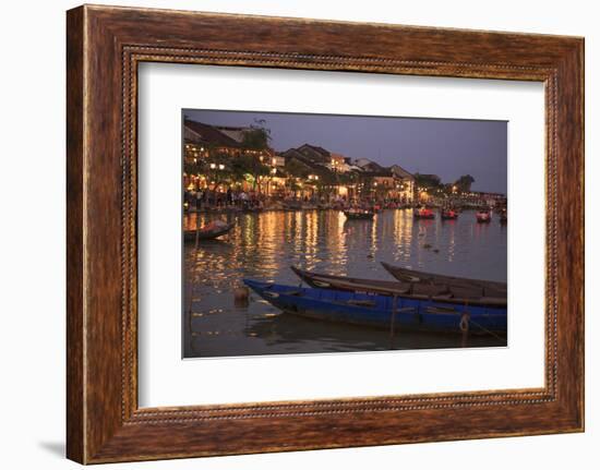 Boats moored on the Thu Bon River opposite Bach Dang Street in the old town of Hoi An, Vietnam-Paul Dymond-Framed Photographic Print