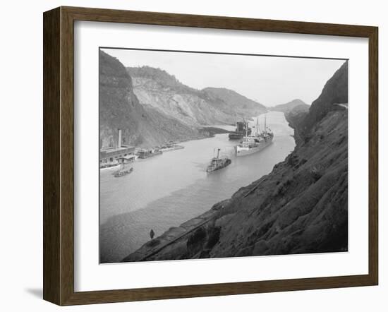 Boats Move Through Panama Canal at the Culebra Cut, Ca. 1915-null-Framed Photo