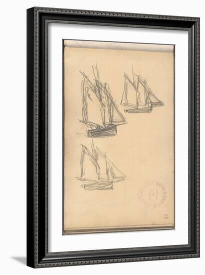 Boats of Villerville (Pencil on Paper)-Claude Monet-Framed Giclee Print