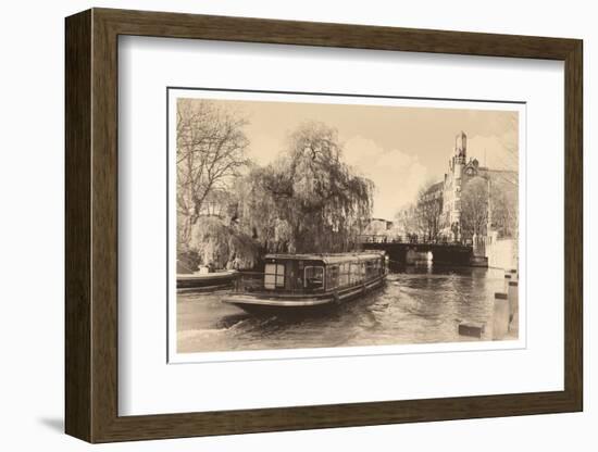 Boats on a canal in Amsterdam, rendered like old style image-Sheila Haddad-Framed Photographic Print