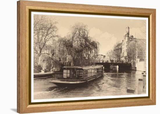Boats on a canal in Amsterdam, rendered like old style image-Sheila Haddad-Framed Premier Image Canvas