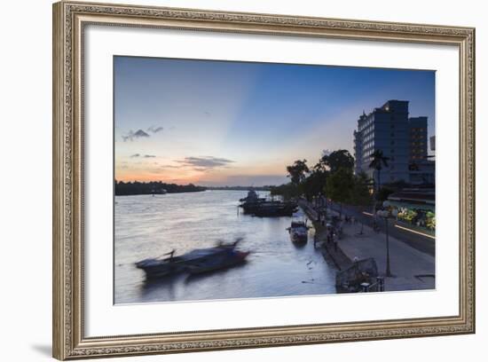 Boats on Ben Tre River at Sunset, Ben Tre, Mekong Delta, Vietnam, Indochina, Southeast Asia, Asia-Ian Trower-Framed Photographic Print